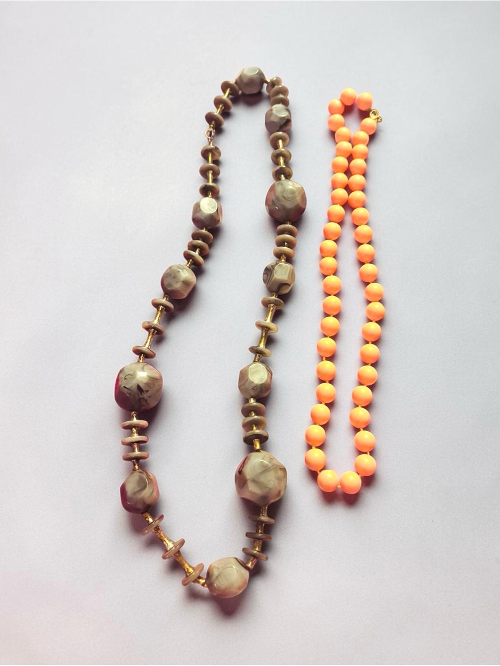 Two Piece Necklace Set in Peach and Gray